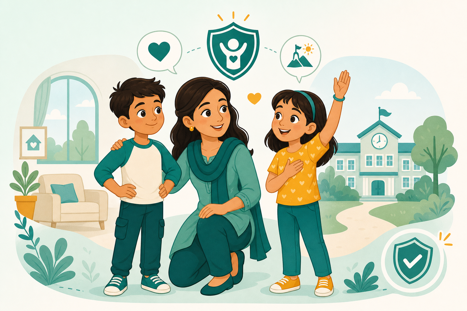 Boy and girl building real-life readiness with a caring adult at home and school